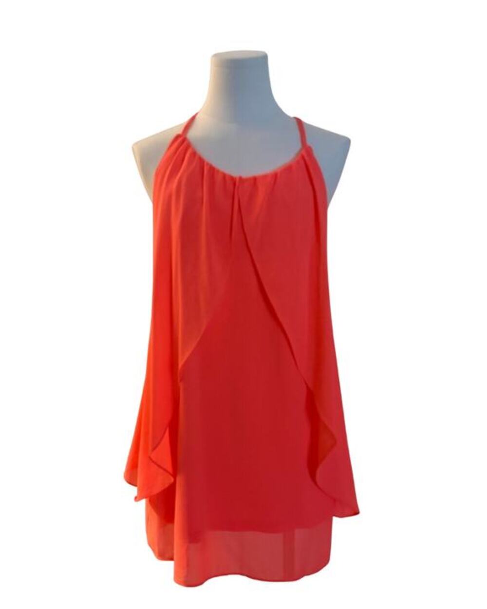 Filtre Coral Orange Halter Overlay Mini Dress NWT Size Small